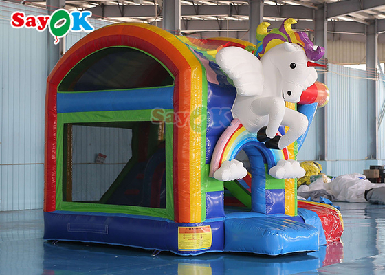 Regenboogjonge geitjes Opblaasbaar het Springen Kasteel Unicorn Bouncy Castle With Slide