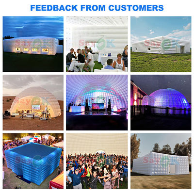 Gratis ontwerp Grote witte kubus lucht tenten PVC-doek evenement opblaasbare tent