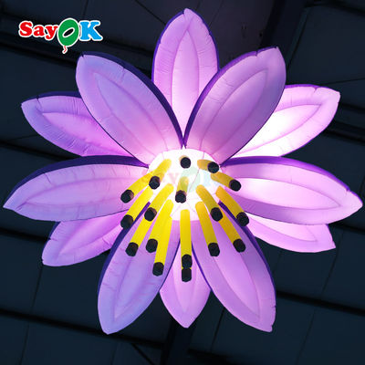 Giant LED-verlichting Hangende bloemen Paarse opblaasbare lotusbloem Voor evenement trouwclub decoratie