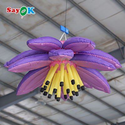 Gepersonaliseerde Purple Giant Hanging Lotus Flower opblaasbare LED licht bloemen voor evenement decoratie reclame