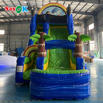 Groothandel Cartoon opblaasbare trampoline glijbaan Reuze opblaasbare uitschuiver glijbaan Grote volwassen opblaasbare waterglijbaan met zwembad