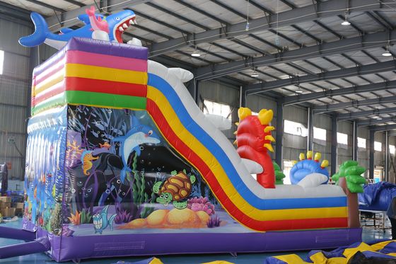 Op maat gedrukte opblaasbare droge glijbaan met bouncy kasteel ontwerp voor kinderen evenementen