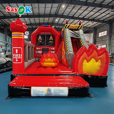 Gepersonaliseerde opblaasbare kasteel brandweerkazerne opblaasbare brandweerkazerne met glijbaan