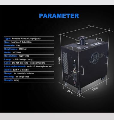 360 graden volkoepel draagbare planetariumprojector met 5500LM helderheid en 4 wielen mobiliteit