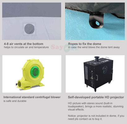 100% Verduisterende Vlamvertragende Opblaasbare Planetariumkoepel met Gratis 3D-ontwerp en Aangepaste Bedrukking