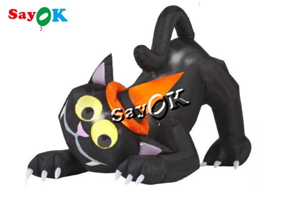 6 voet-animeerden de Opblaasbare de Vakantiedecoratie van het Tuingazon Zwarte Slag - omhoog Cat With-LEIDENE Lichten