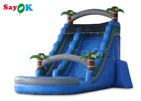 Bounce-glijbanen Custom Achtertuin Palmboom thematische opblaasbare waterslide met splash zwembad
