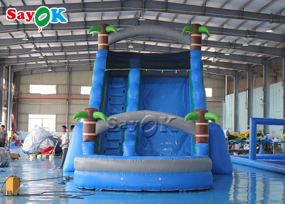 Bounce-glijbanen Custom Achtertuin Palmboom thematische opblaasbare waterslide met splash zwembad