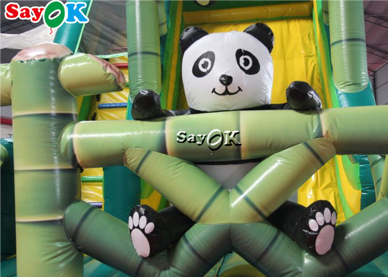 Opblaasbare kinderglijbaan commerciële opblaasbare uitsmijter glijbaan panda bamboe bos thema opblaasbare gladde glijbaan