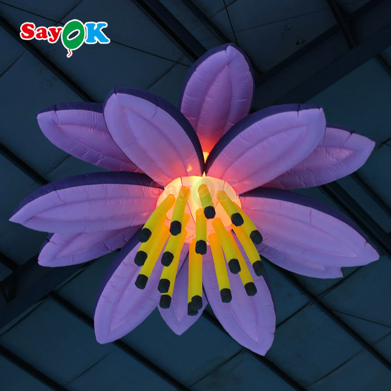 Gepersonaliseerde Purple Giant Hanging Lotus Flower opblaasbare LED licht bloemen voor evenement decoratie reclame