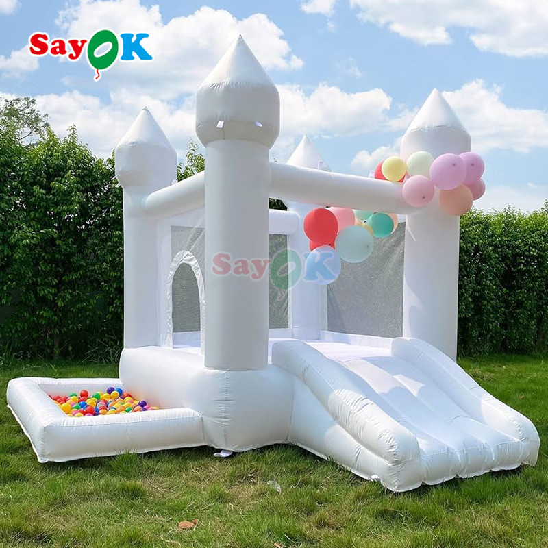 Sayok opblaasbare witte uitsmijter kleine opblaasbare sprong bruiloft feest springhuis glijbaan voor kinderen