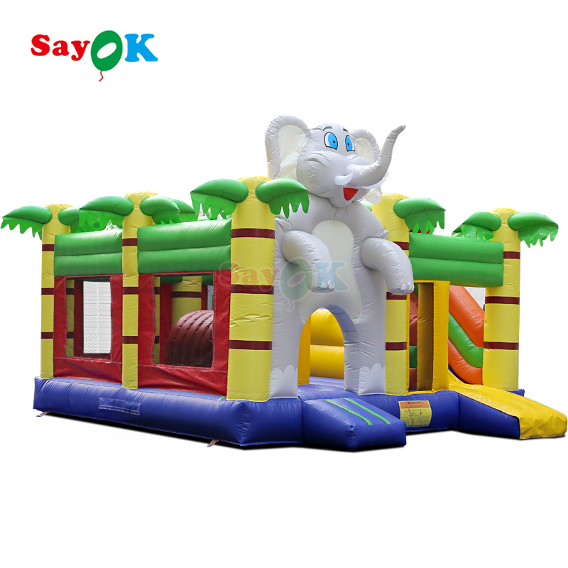 Sayok Olifant Jungle Thema Opblaasbare Springkussen Combo Opgeblazen Springkasteel voor Kinderen
