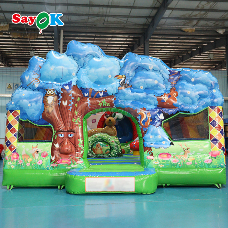 Jungle Themed Bouncy Castle opblaasbare opblaasbare bouncer slide combo voor kinderen