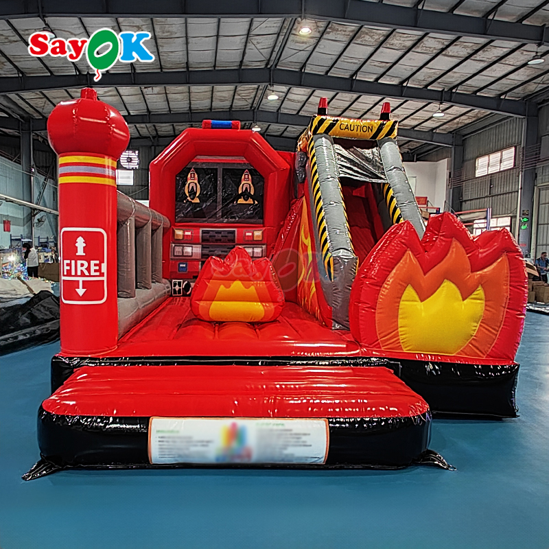Gepersonaliseerde opblaasbare kasteel brandweerkazerne opblaasbare brandweerkazerne met glijbaan