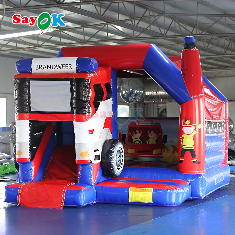 Sayok Brandweer Thema Opblaasbare Glijbaan Springkasteel Combo Brandweerwagen Opblaasbaar Springkasteel voor Kinderen