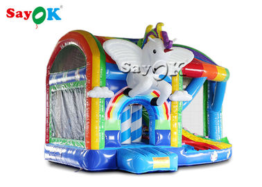 De openluchtregenboog Opblaasbaar Unicorn Bouncy Castle van Speelplaatspvc