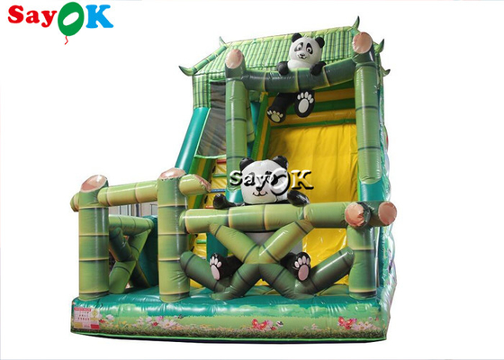 Opblaasbare kinderglijbaan commerciële opblaasbare uitsmijter glijbaan panda bamboe bos thema opblaasbare gladde glijbaan