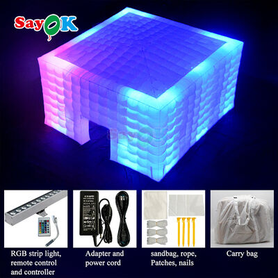 8m x 8m Cube opblaasbare luchttent met LED-verlichting en duurzaam Oxford doek voor buitenevenementen