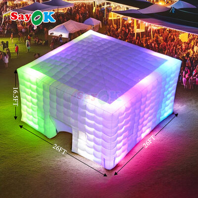 8m x 8m Cube opblaasbare luchttent met LED-verlichting en duurzaam Oxford doek voor buitenevenementen