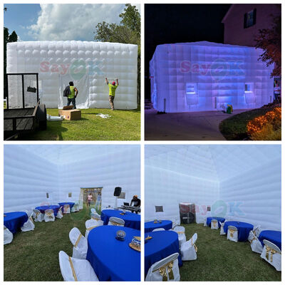 8m x 8m Cube opblaasbare luchttent met LED-verlichting en duurzaam Oxford doek voor buitenevenementen