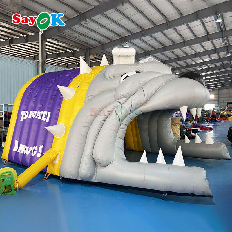 Gepersonaliseerd logo opblaasbare bulldog tunnel tent met vlamvertrager en UV-bestand voor buiten voetbal sporten
